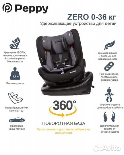 Автокресло новое Peppy Zero Isofix (0-36кг)