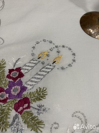 Скатерть ручная вышивка Рождественская
