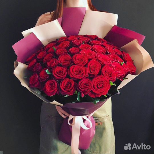 Букет из 33 красных роз 60см
