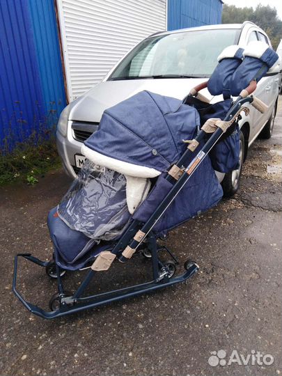 Санки-Коляска Nika синие в елочку