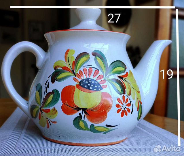 Винтажный советский фарфоровый чайник, Цветы, ручн