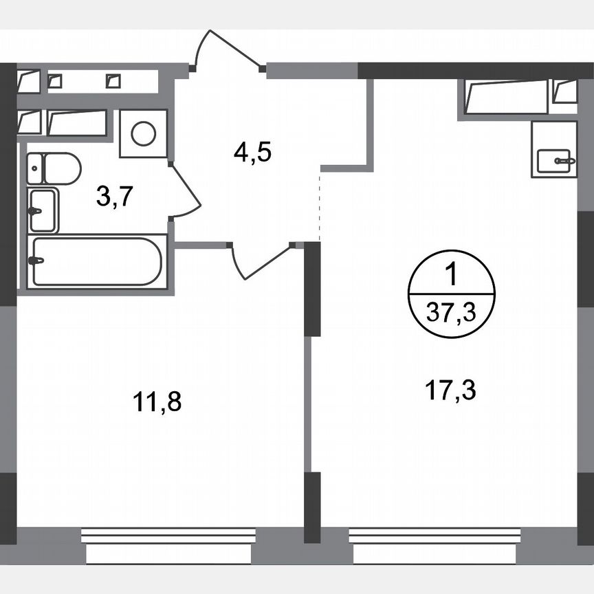 1-к. квартира, 37,3 м², 5/17 эт.