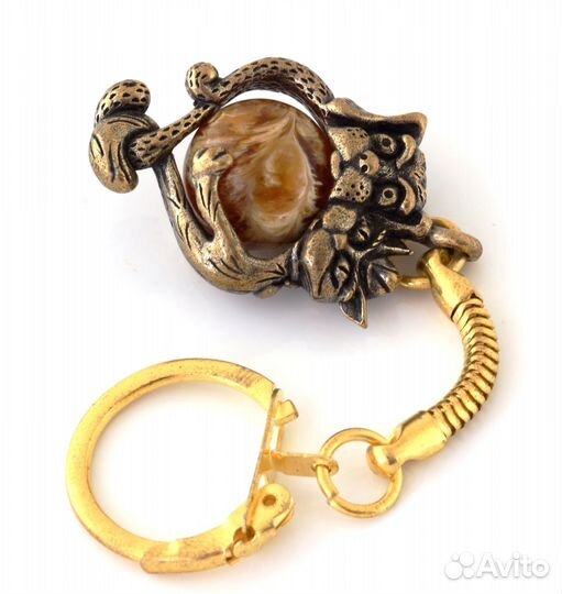 Брелок для ключей Кот и Собака латунь янтарь