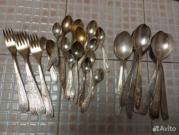 Набор вилок, ложек мельхиор