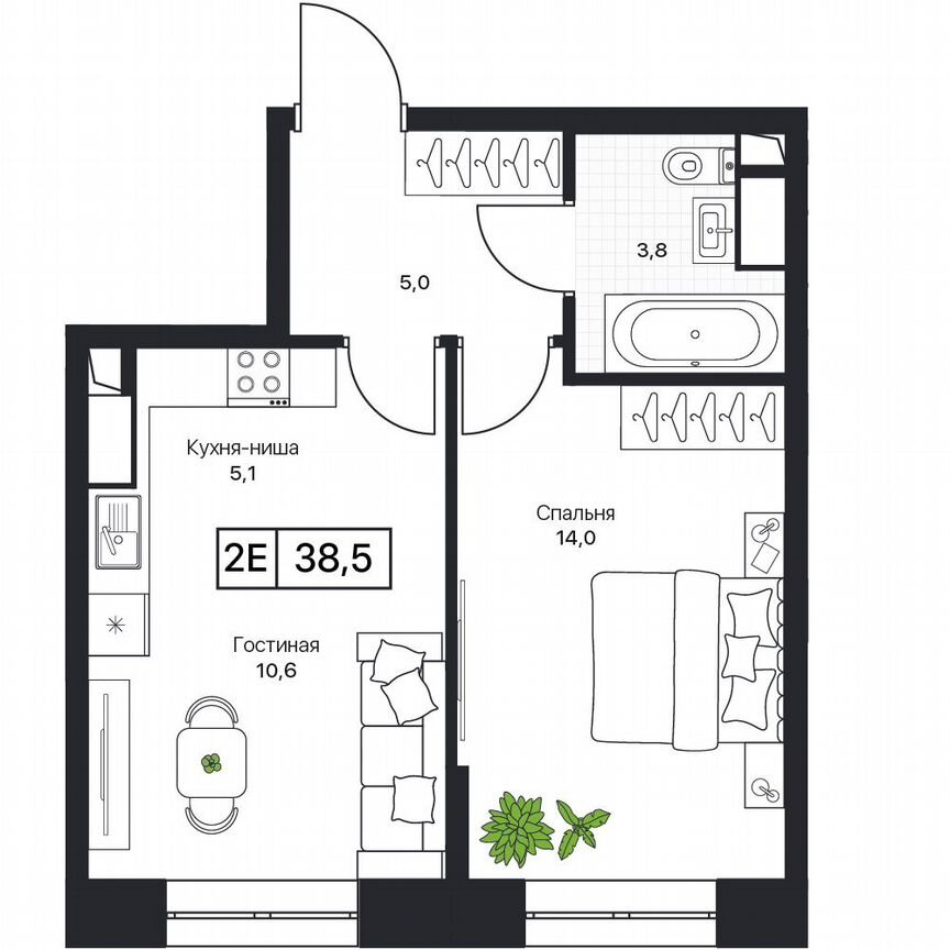 1-к. квартира, 38,5 м², 6/17 эт.