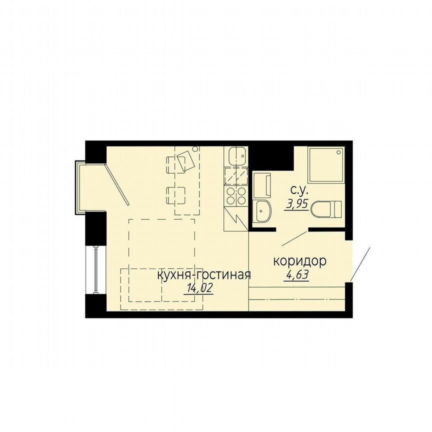 Апартаменты-студия, 22,6 м², 7/10 эт.