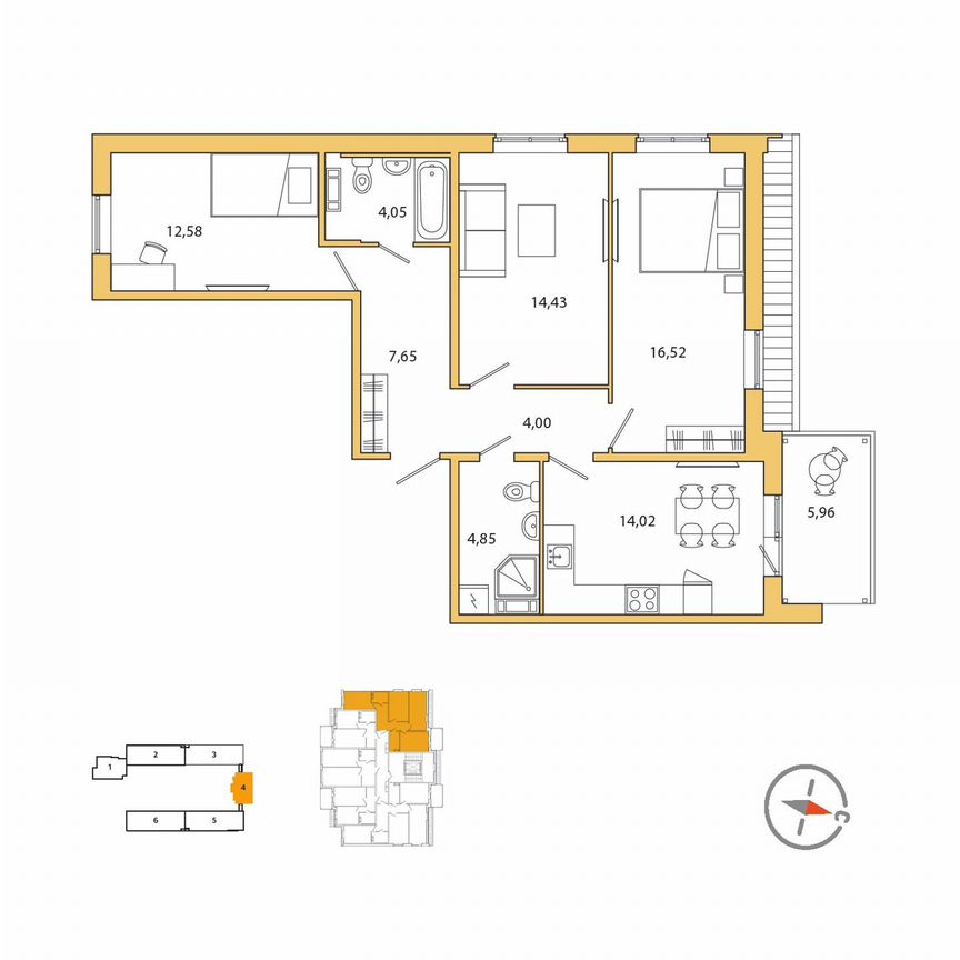 3-к. квартира, 78,7 м², 5/5 эт.