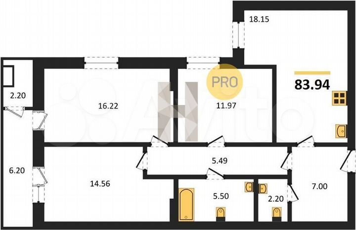 3-к. квартира, 83,9 м², 14/25 эт.