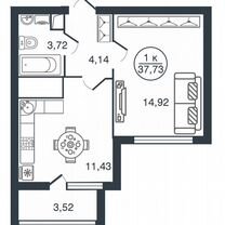 1-к. квартира, 37,7 м², 2/15 эт.