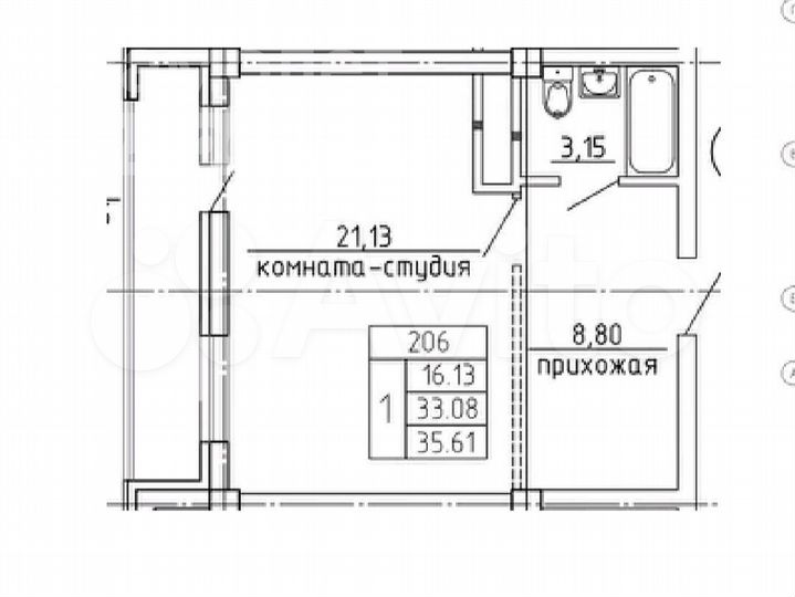 1-к. квартира, 36 м², 6/8 эт.