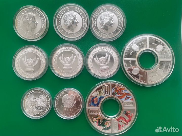 Монеты серебро 9999 конго niue острова кука
