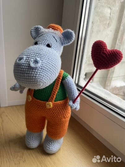 Игрушка ручной работы бегемотик Тоша