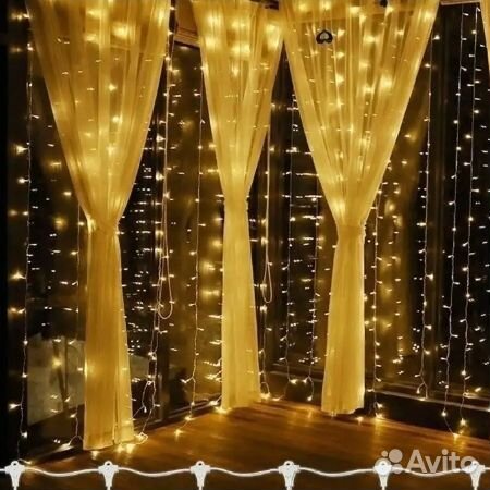 Гирлянда-шторка (тёплый цвет) 3*2