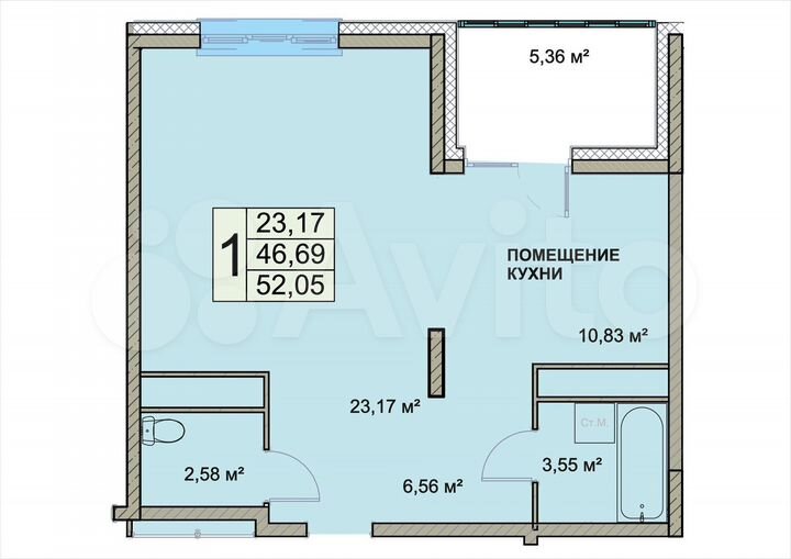 1-к. квартира, 52,1 м², 10/18 эт.