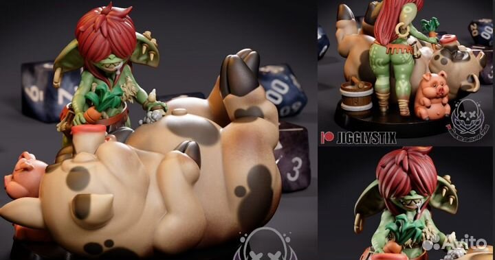 Милый гоблин моет зверюшку фигурка