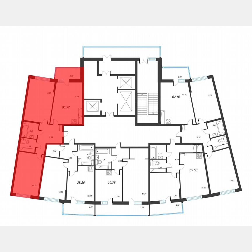 2-к. квартира, 62,4 м², 14/22 эт.
