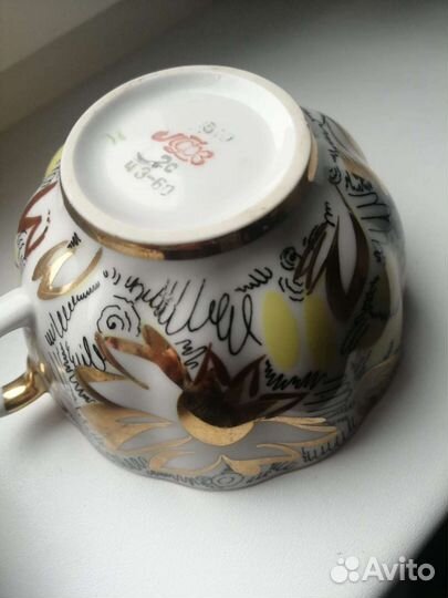 Чайная пара Золотые ромашки форма тюльпан лфз