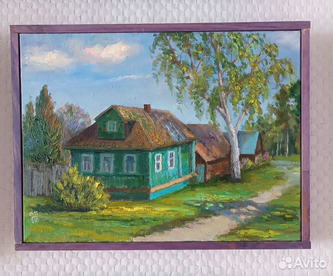 Картина маслом пейзаж старый дом хм 30х40см