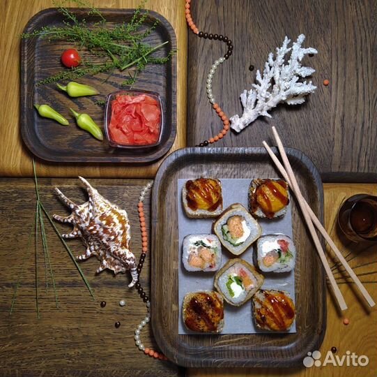 Деревянный сервировочный поднос прямоугольный