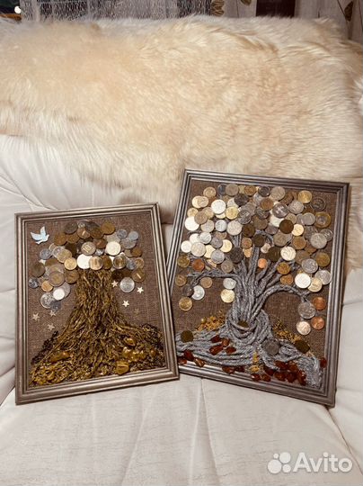 Панно ручной работы денежное дерево из монет