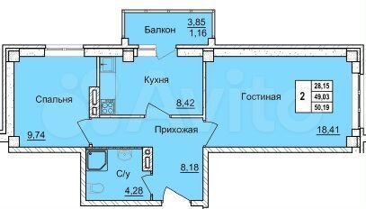 2-к. квартира, 50,2 м², 6/7 эт.