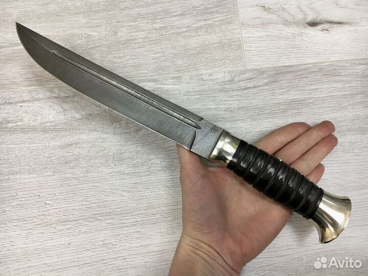 Пластунский нож Казак, дамасская сталь, мельхиор