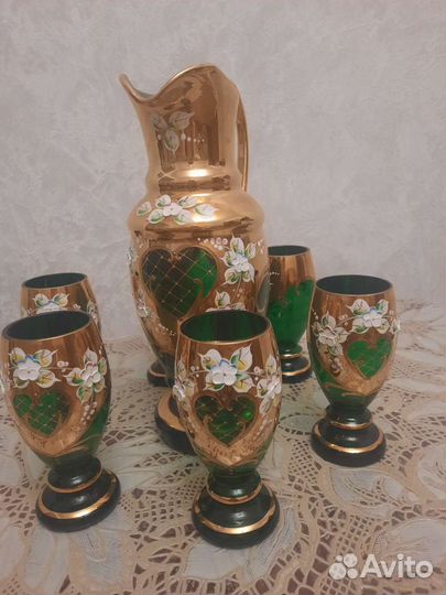 Графин со стаканами чехия с лепкой