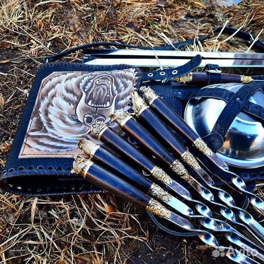 Набор для шашлыка и отдыха с шампурами из граба