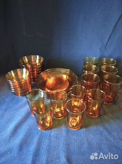 Посуда Pasari, стаканы, тарелки, стекло, Индонезия