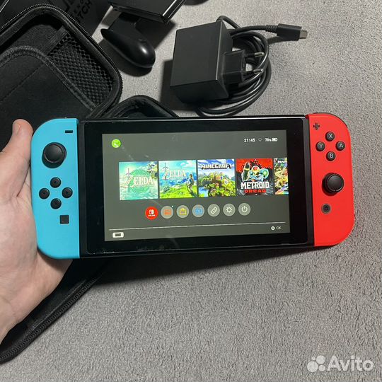 Nintendo Switch rev 2 Чип + 128Gb + Игры (Чехол)