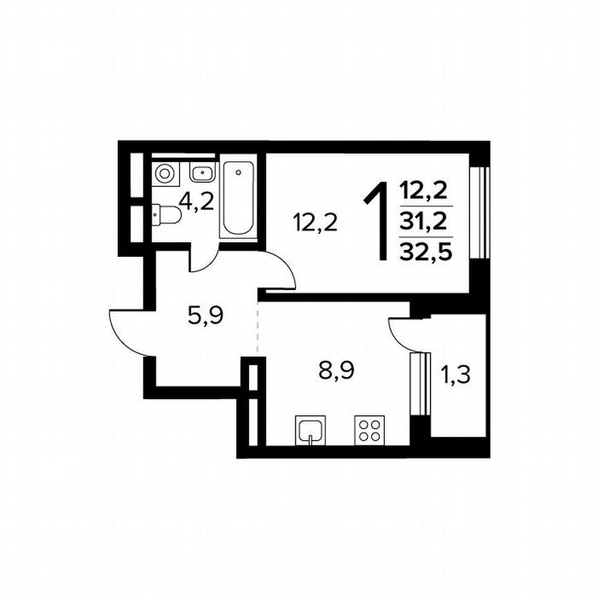 1-к. квартира, 32,5 м², 2/14 эт.