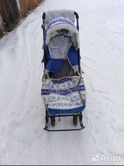 Детские санки коляска с колесами