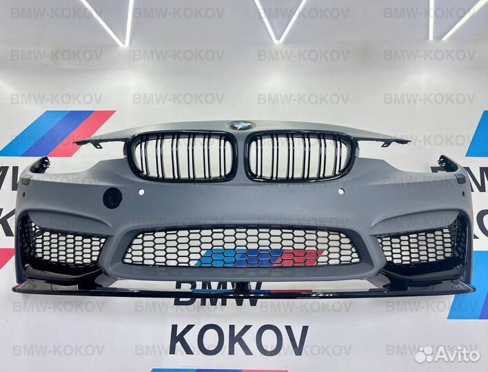 Бампер M3 F80 млук на BMW F30 с губой и решетками