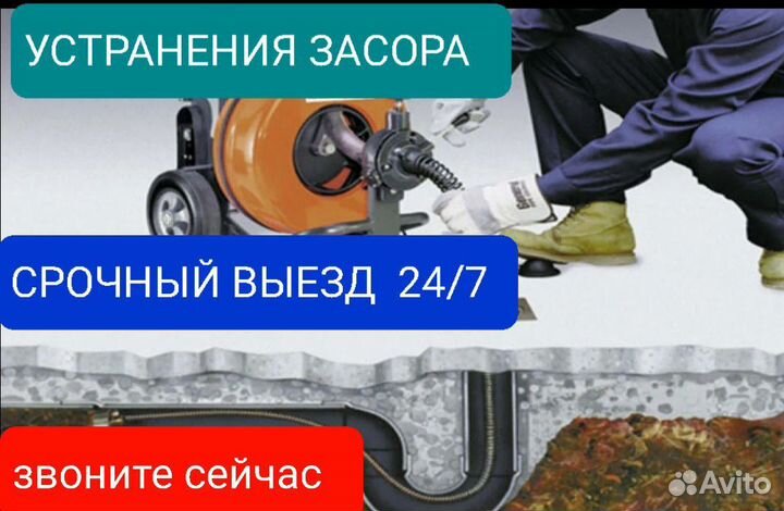 Устранения засора. прочистка канализации