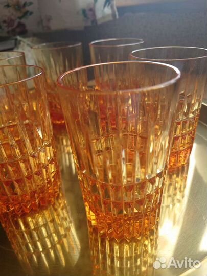 Хрустальные стаканы Оранжевые 10.5 см 6 шт