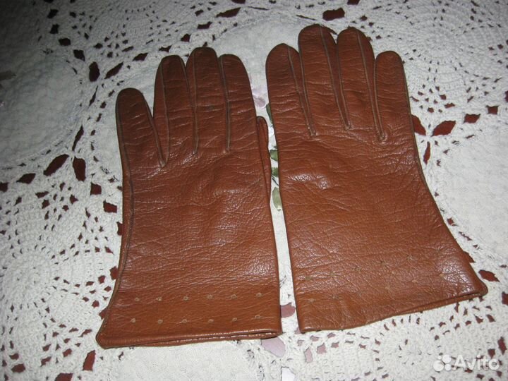 Перчатки винтажные женские кожа Европа рыжие