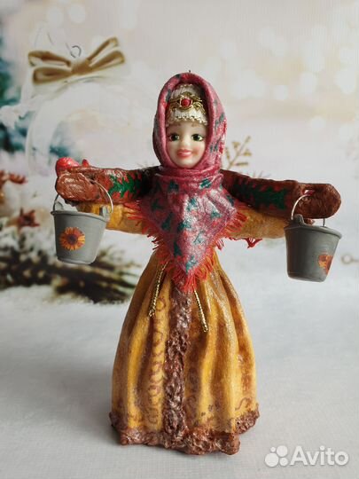 Девушка с коромыслом ватная ёлочная игрушка