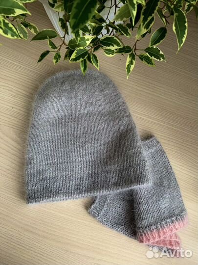 Шапка бини двойная с пайетками зимняя