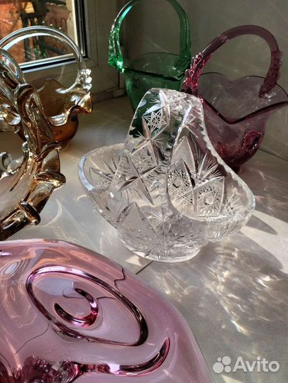 Вазы, конфетницы винтаж СССР цветное стекло