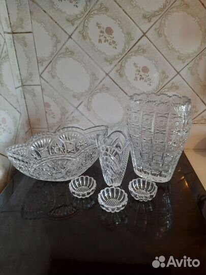Вазы, сахарница, салатник, шкатулка хрусталь СССР