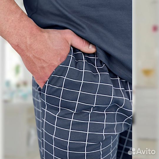 Мужская пижама с брюками трикотажная хлопок размер