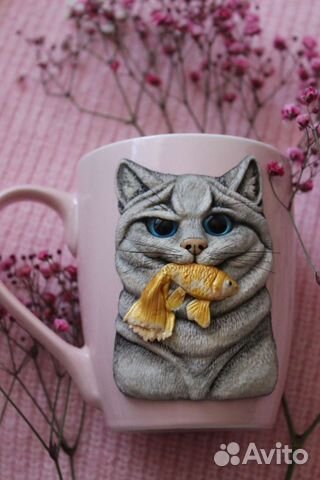 Кружка с декором из полимерной глины