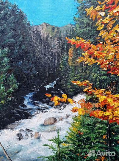 Картина маслом горы, горы Кавказа, горный пейзаж