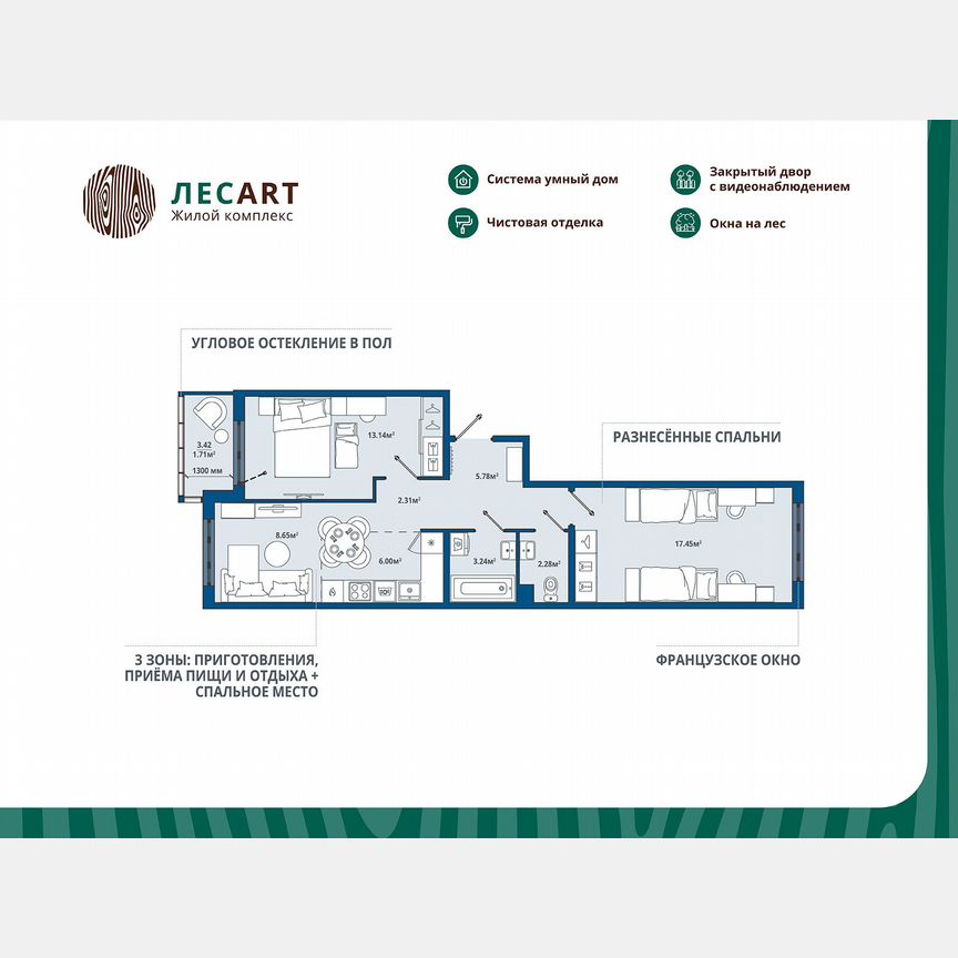 2-к. квартира, 60,6 м², 2/12 эт.