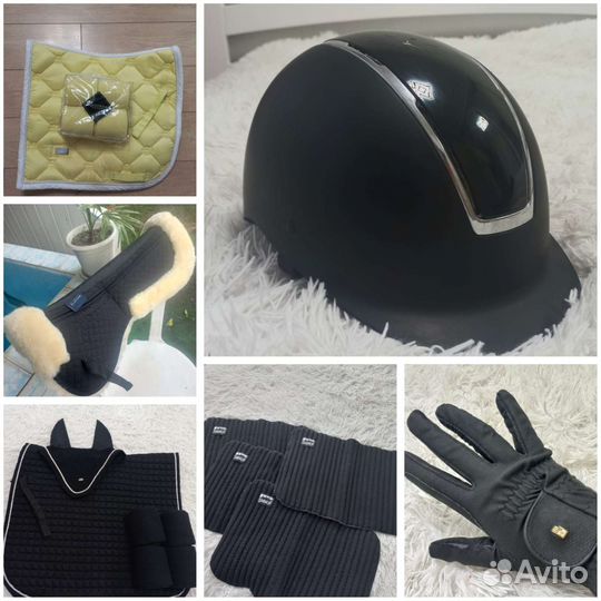 Амуниция для конного спорта. Вальтрап, шлем, бинты