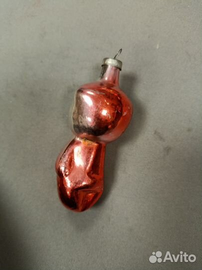 Елочная игрушка СССР Медвежонок стекло подвес