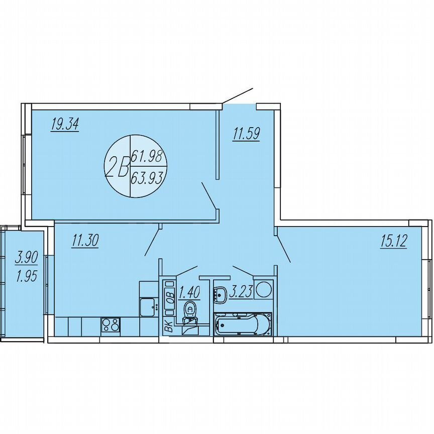 2-к. квартира, 63,9 м², 1/4 эт.