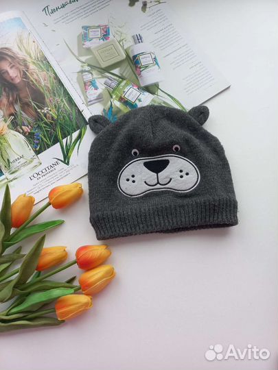 Шапка детская для мальчика вязаная мишка 4-6 лет