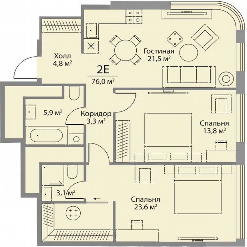 2-к. квартира, 76 м², 24/29 эт.