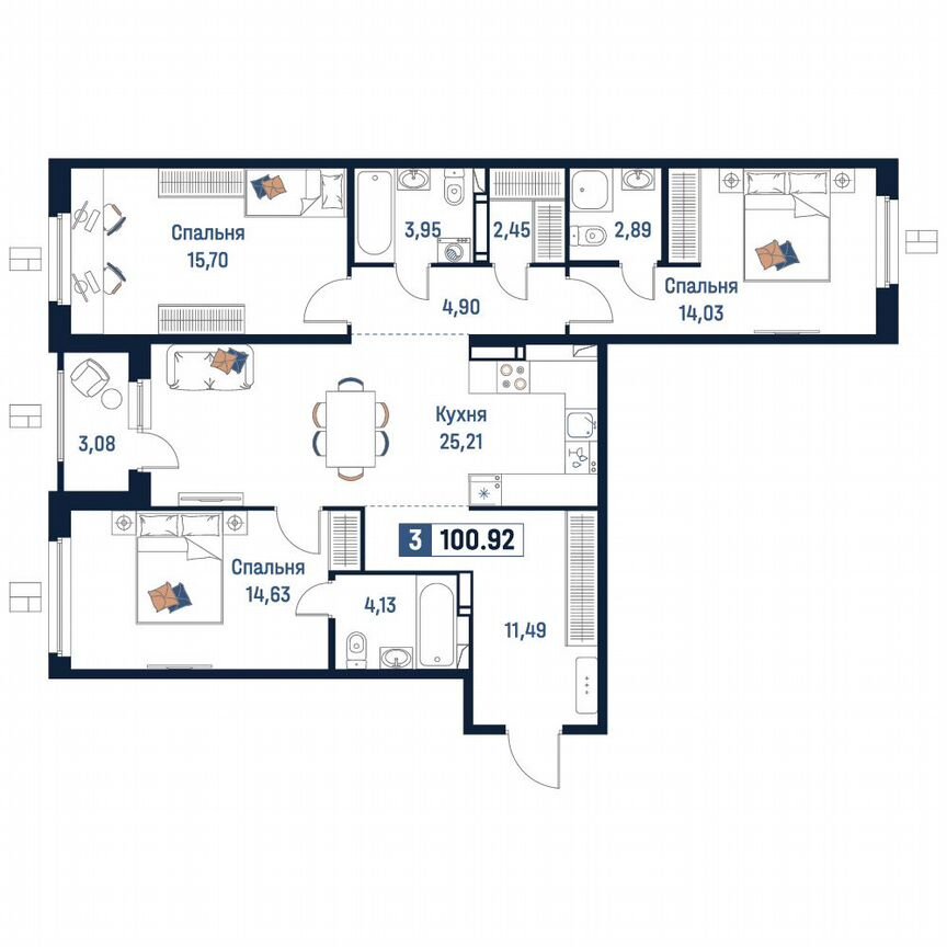 3-к. квартира, 100,9 м², 4/18 эт.